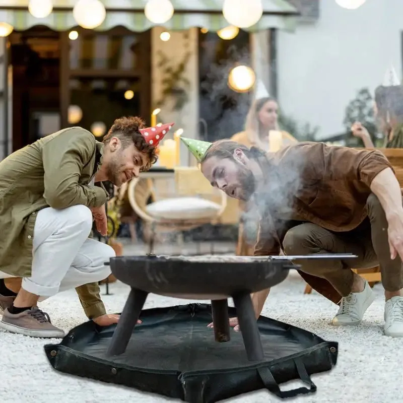 Foldable Fire Pit Fireproof Mat with Hanger