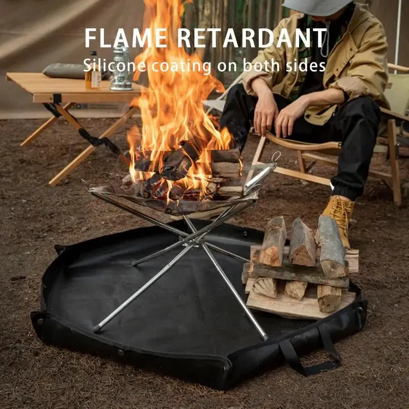 Foldable Fire Pit Fireproof Mat with Hanger
