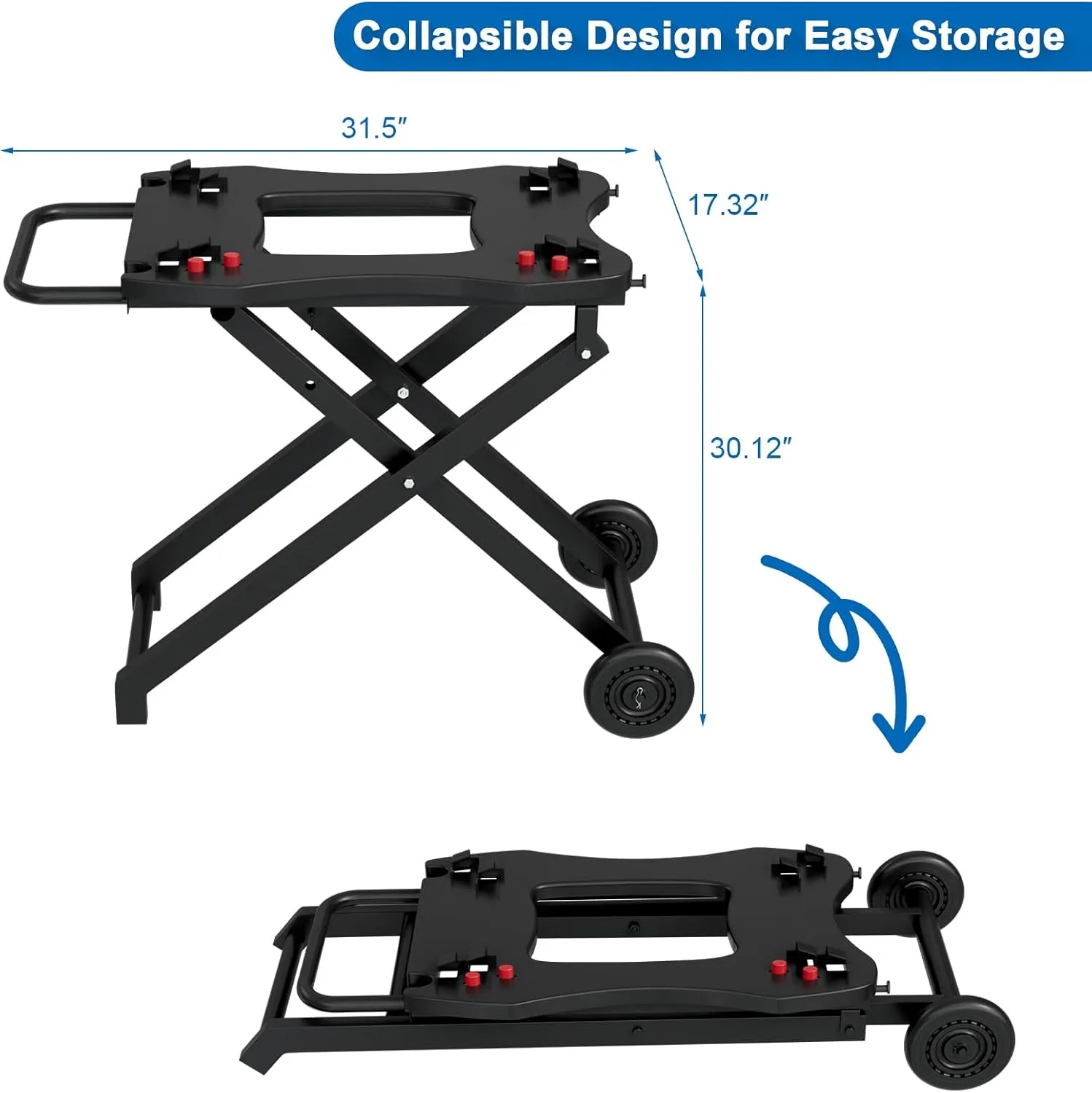 Foldable Grill Cart Table with Transport Handle for Weber Outdoor Electric Q Series Portable Grill Stand for Weber Q1000 Q1200 Q2000 Q2200 Gas Grills