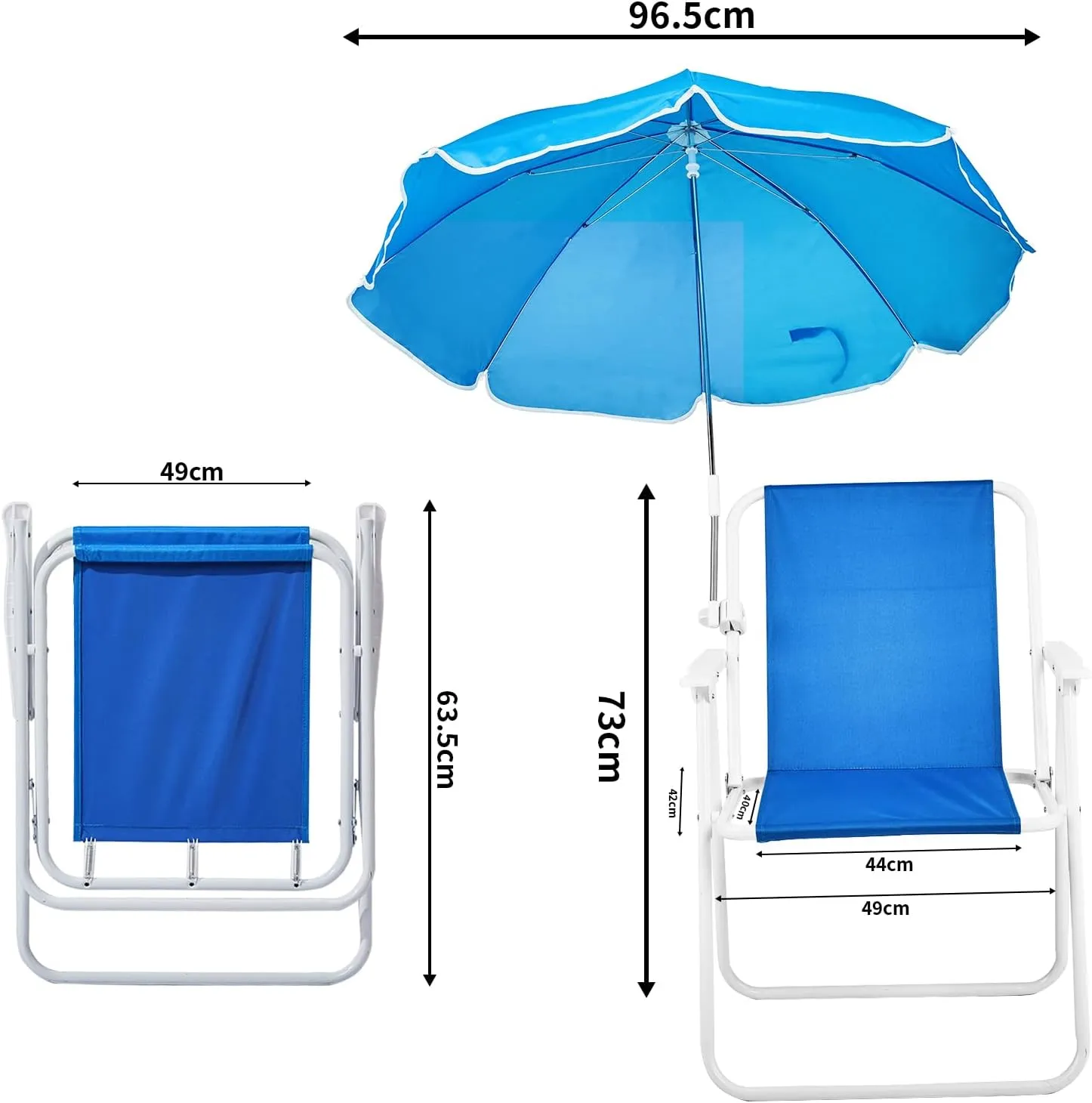 Folding Beach Chairs, Outdoor Picnic Portable Chair with Removable Umbrella, Camping Chair for Patio, Pool, Park (Blue)