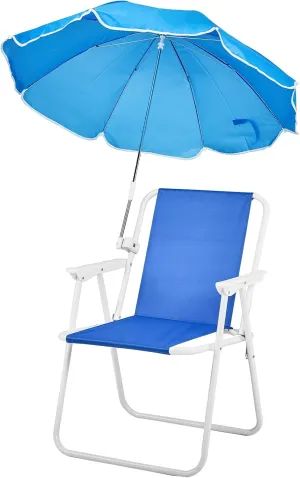 Folding Beach Chairs, Outdoor Picnic Portable Chair with Removable Umbrella, Camping Chair for Patio, Pool, Park (Blue)