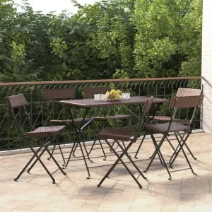 Folding Bistro Chairs Set of 6 Brown PE Rattan and Steel Outdoor Patio Chairs for Garden Poolside Dining and Camping