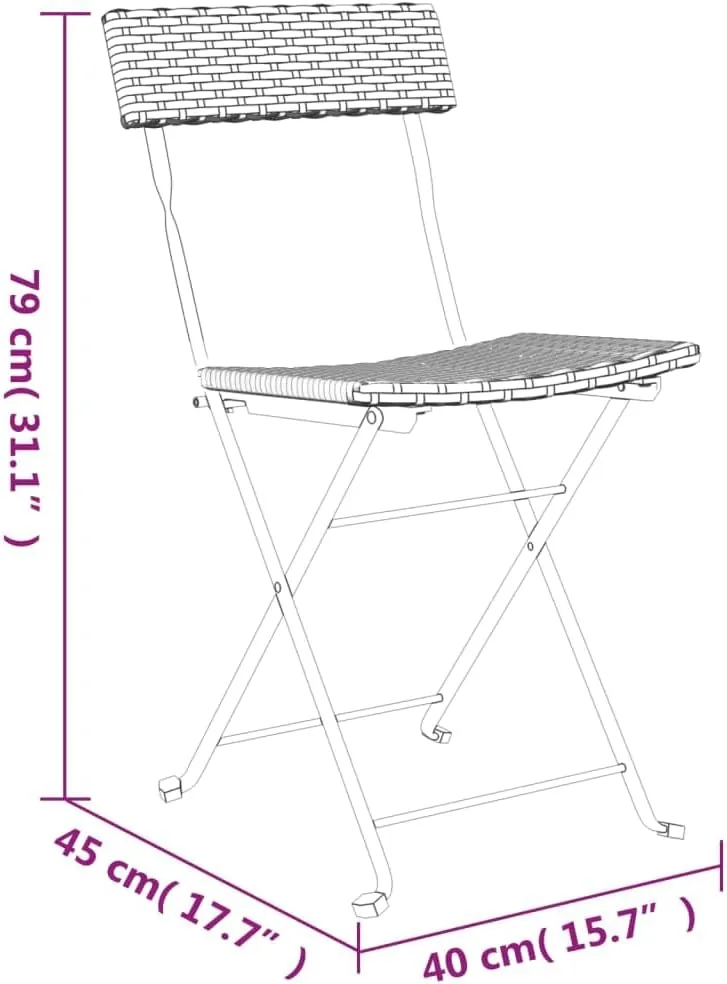 Folding Bistro Chairs Set of 6 Brown PE Rattan and Steel Outdoor Patio Chairs for Garden Poolside Dining and Camping