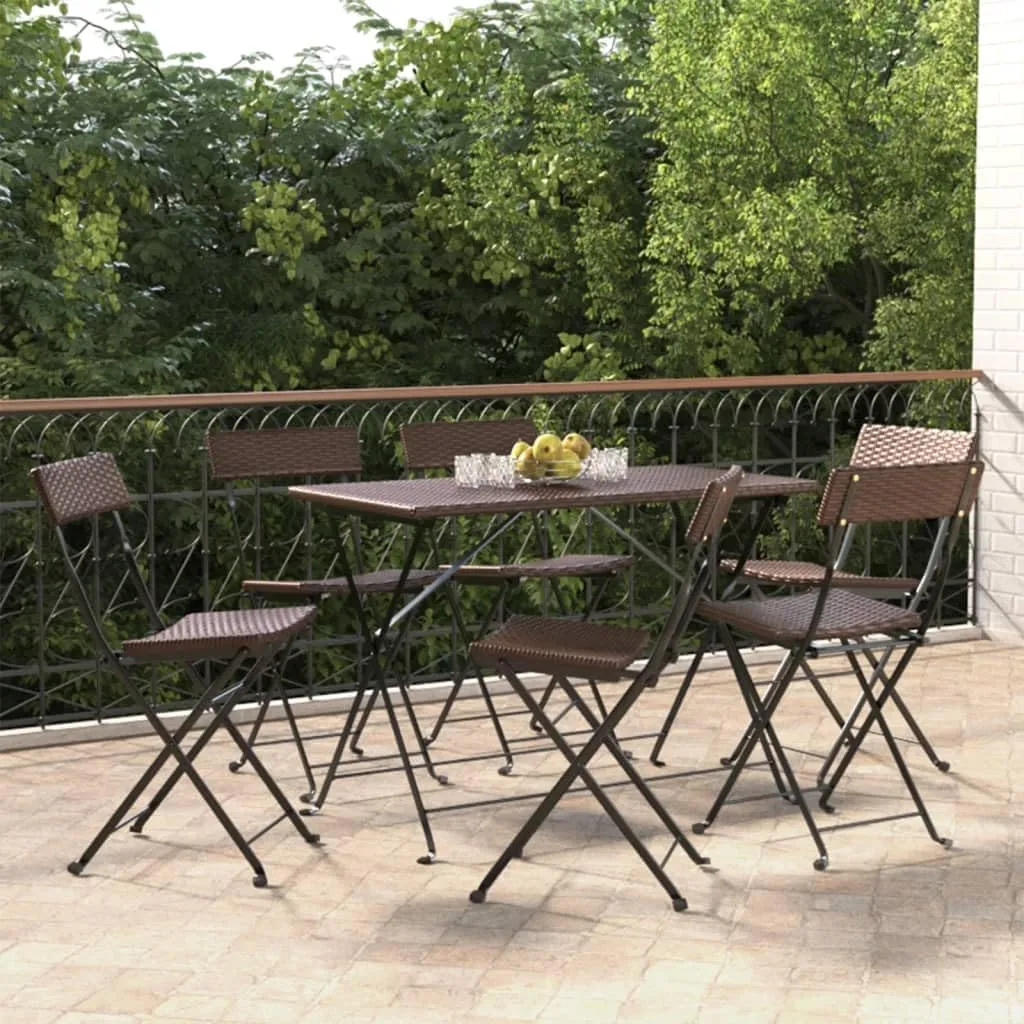 Folding Bistro Chairs Set of 6 Brown PE Rattan and Steel Outdoor Patio Chairs for Garden Poolside Dining and Camping