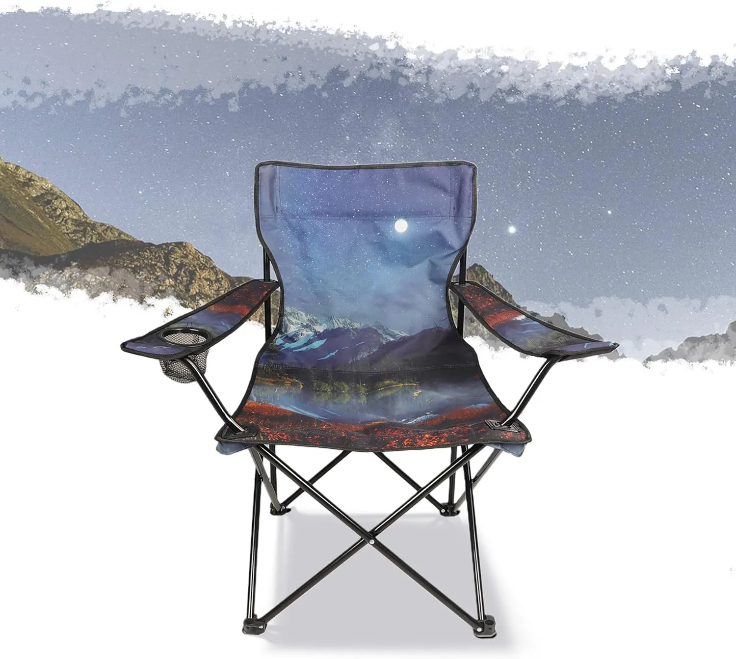 Folding Camping Chair,Portable Lawn Chair w/Cup Holder,Carry Bag,Heavy Duty Outdoor Camp Chair for Adults,Perfect for Garden,Hiking,Picnics and Beach Trips,Moon Mountain