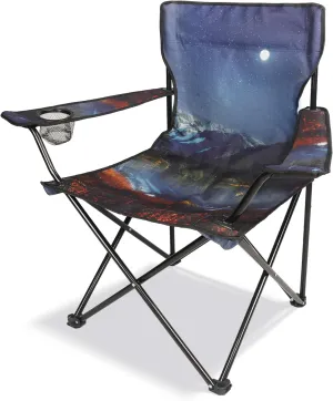 Folding Camping Chair,Portable Lawn Chair w/Cup Holder,Carry Bag,Heavy Duty Outdoor Camp Chair for Adults,Perfect for Garden,Hiking,Picnics and Beach Trips,Moon Mountain