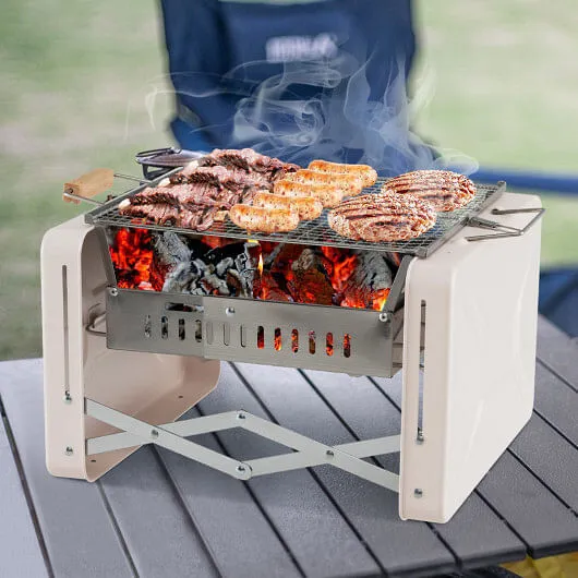 Folding Charcoal BBQ Grill with Dishwasher-safe Grill Grids and Charcoal Box-Bei