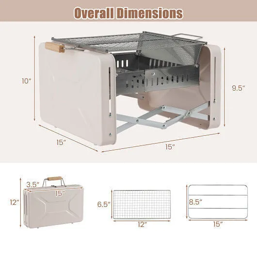 Folding Charcoal BBQ Grill with Dishwasher-safe Grill Grids and Charcoal Box-Bei