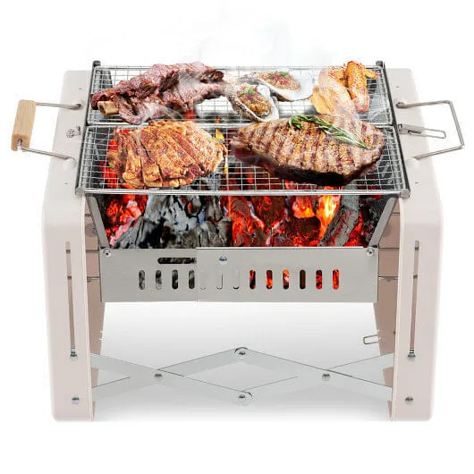Folding Charcoal BBQ Grill with Dishwasher-safe Grill Grids and Charcoal Box-Bei