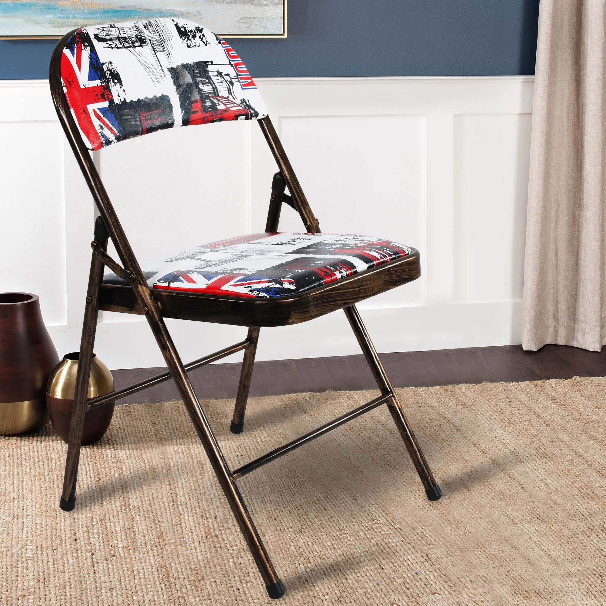 Folding Padded White | Golden Black Metal Chair