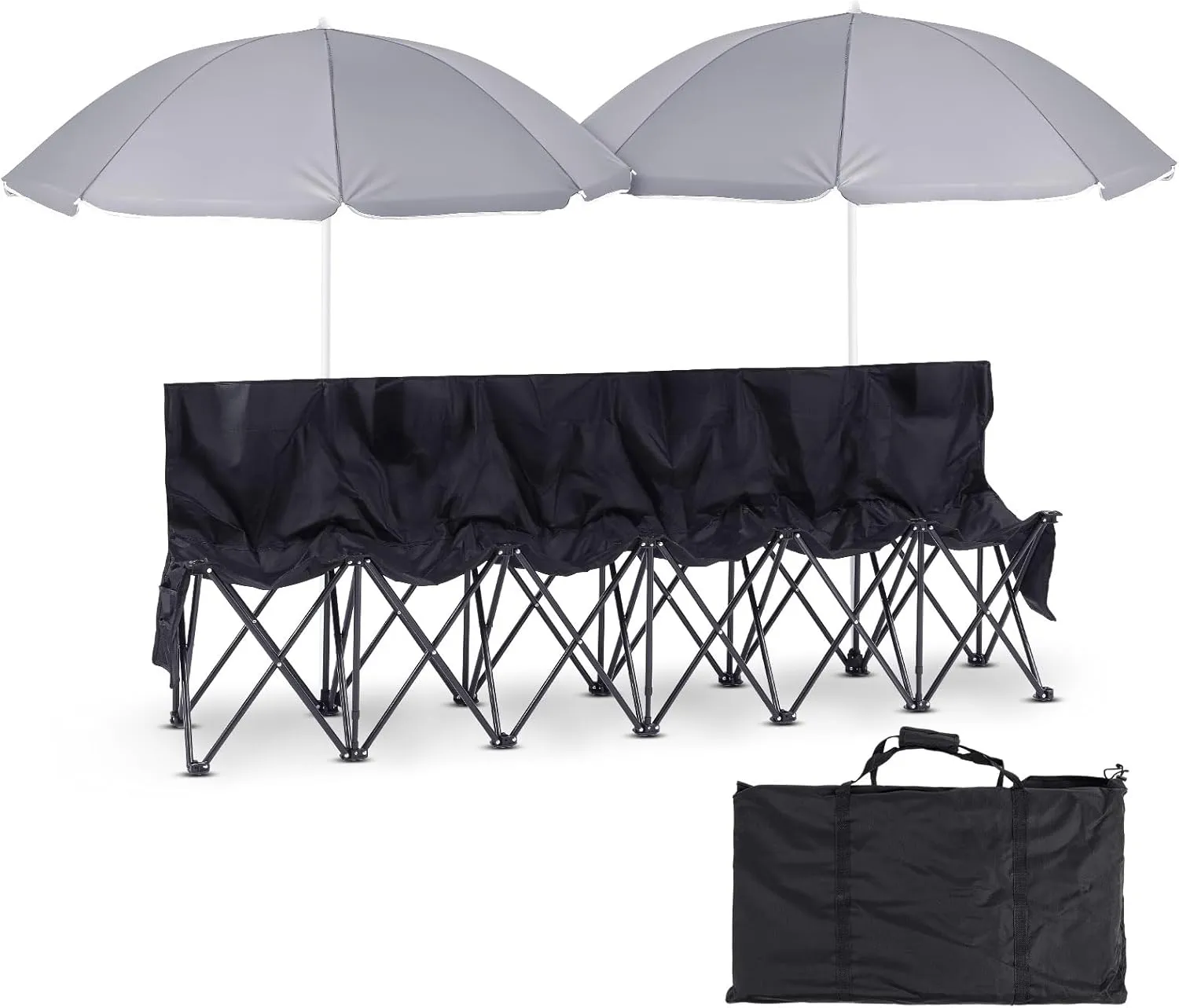 Folding Soccer Bench Chair Portable Team Sports Sideline Team Bench Seat with Umbrella for Football Camp Travel Events Outdoor Seating with Storage Bag