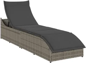 Folding Sun Lounger with Cushion and Storage Gray Poly Rattancamping Chairs Tanning Chair Patio Chairs Recliner chairSuitable for Gardens, courtyards