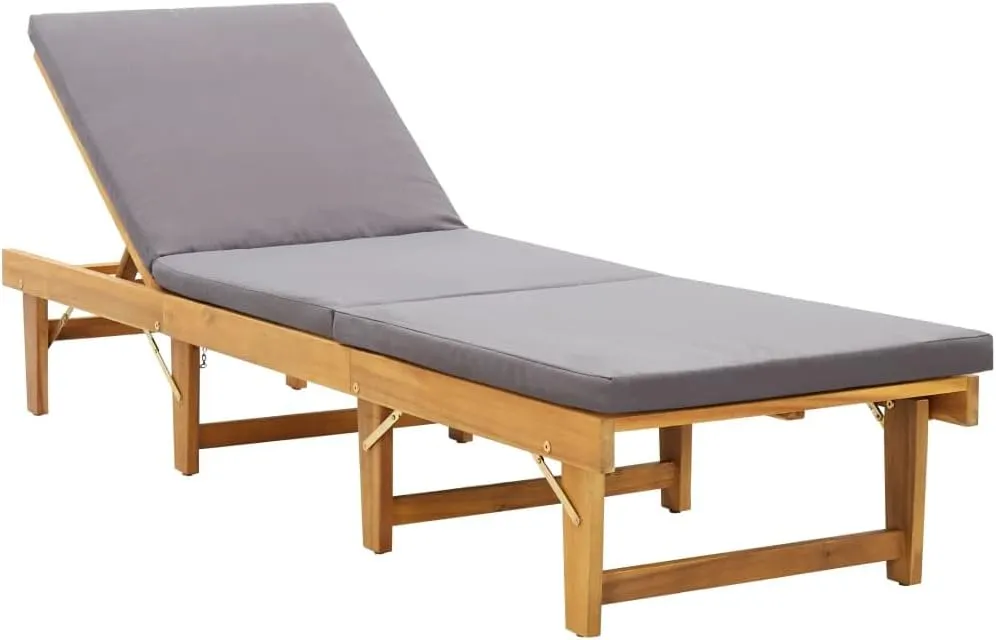 Folding Sun Lounger with Cushion Solid Acacia Woodcamping Chairs Outdoor Lounge Chairs Tanning Chair Recliner chairSuitable for Gardens, courtyards