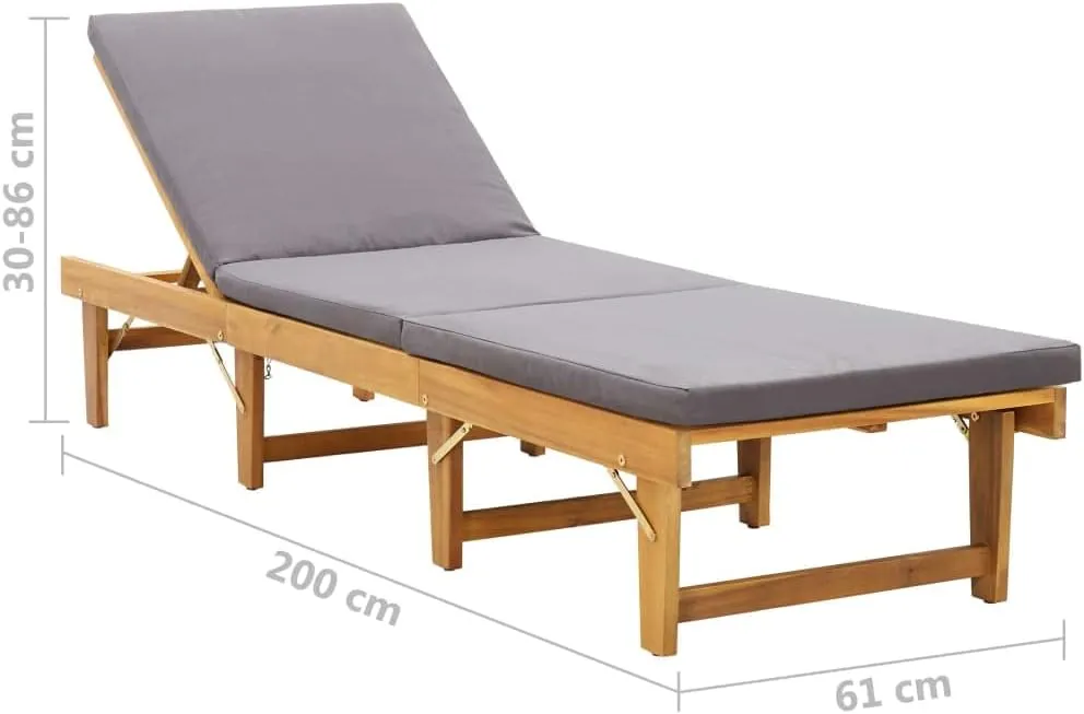 Folding Sun Lounger with Cushion Solid Acacia Woodcamping Chairs Outdoor Lounge Chairs Tanning Chair Recliner chairSuitable for Gardens, courtyards