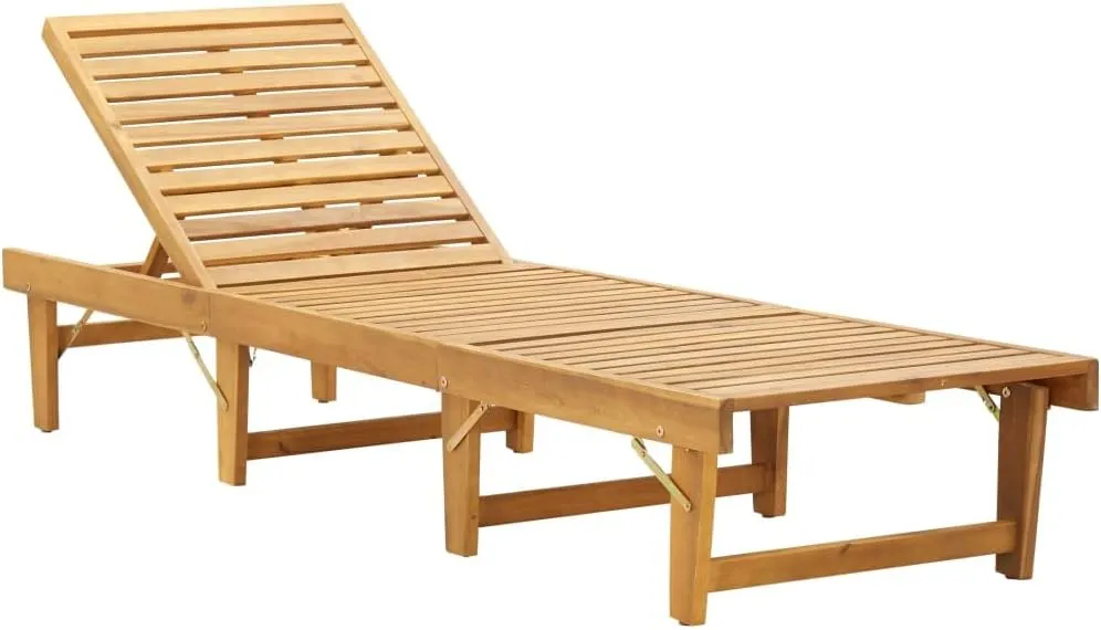 Folding Sun Lounger with Cushion Solid Acacia Woodcamping Chairs Outdoor Lounge Chairs Tanning Chair Recliner chairSuitable for Gardens, courtyards