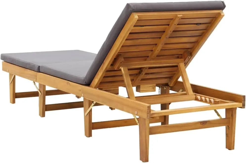 Folding Sun Lounger with Cushion Solid Acacia Woodcamping Chairs Outdoor Lounge Chairs Tanning Chair Recliner chairSuitable for Gardens, courtyards