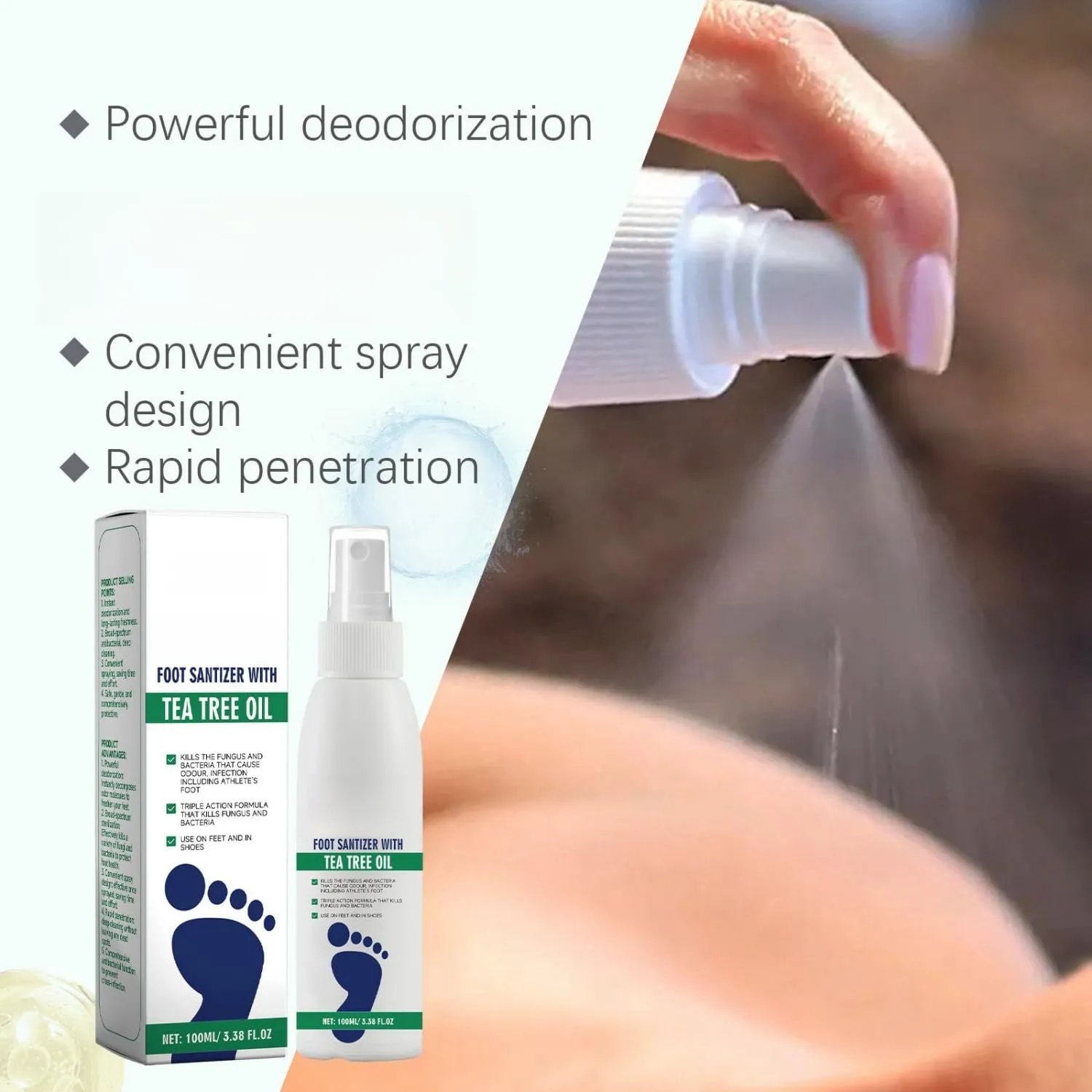 Foot Sanitizer Spray with Tea Tree Oil, Clear Foot Sanitizer Spray, Soothing Foot Care (3PCS)
