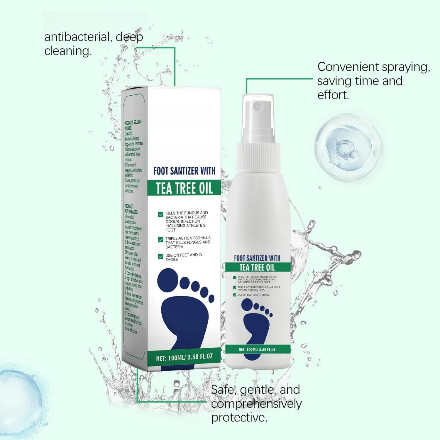 Foot Sanitizer Spray with Tea Tree Oil, Clear Foot Sanitizer Spray, Soothing Foot Care (3PCS)