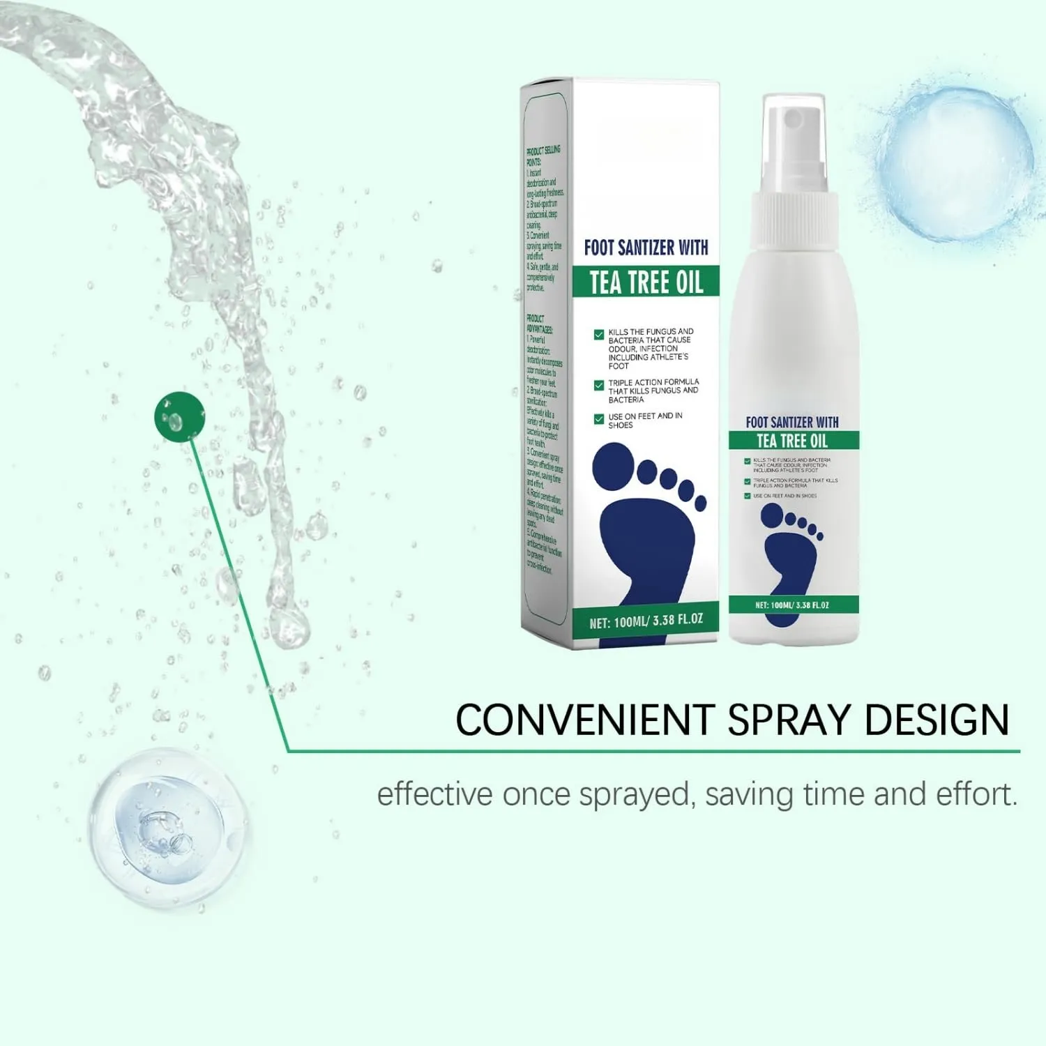 Foot Sanitizer Spray with Tea Tree Oil, Clear Foot Sanitizer Spray, Soothing Foot Care (3PCS)