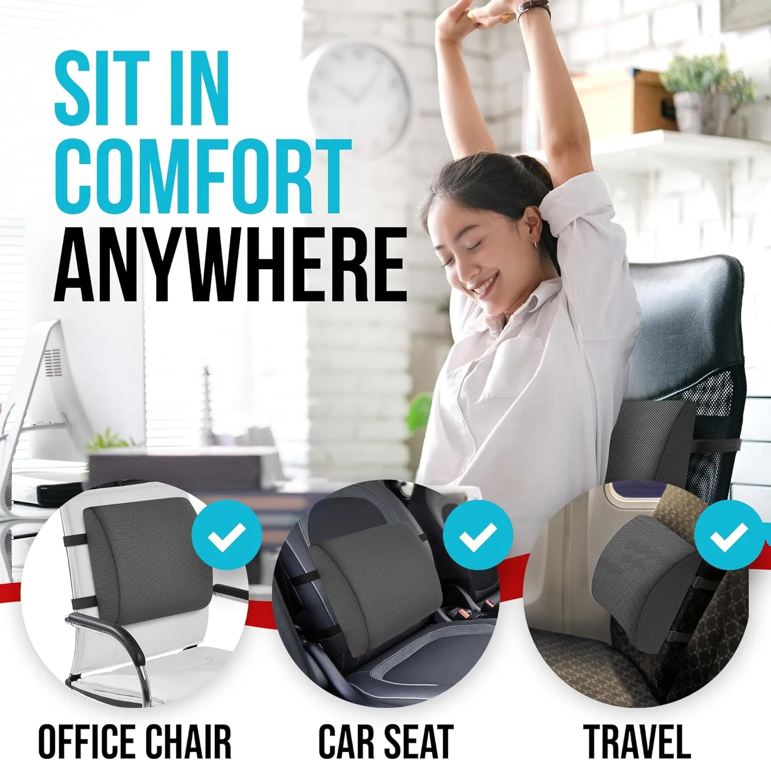 FORTEM Office Chair Cushion and Back Support for Office Chair, Lumbar Support Pillow, Memory Foam, Non Slip Sitting and Back Rest for Gaming, Car Seat Cushion, Chair Pad, XL
