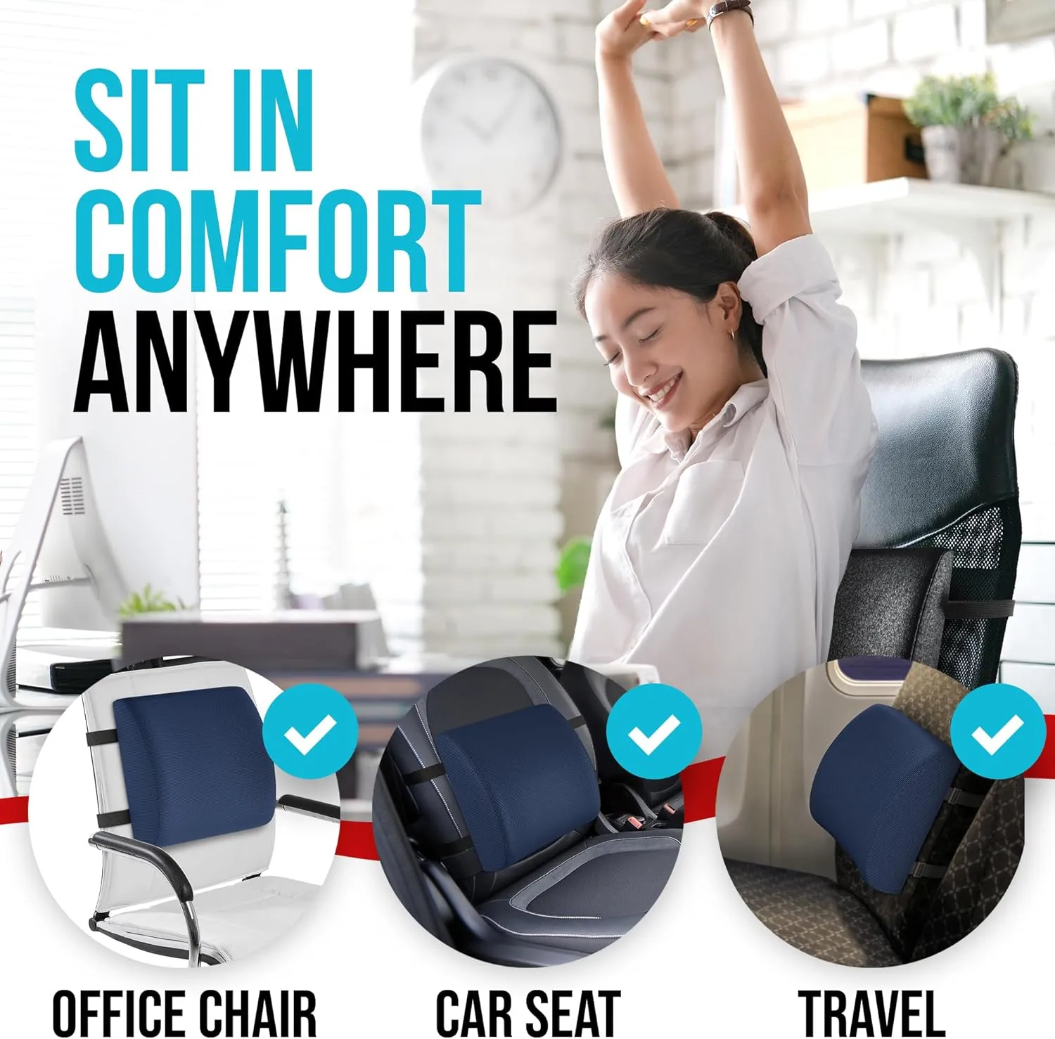 FORTEM Office Chair Cushion and Back Support for Office Chair, Lumbar Support Pillow, Memory Foam, Non Slip Sitting and Back Rest for Gaming, Car Seat Cushion, Chair Pad, XL