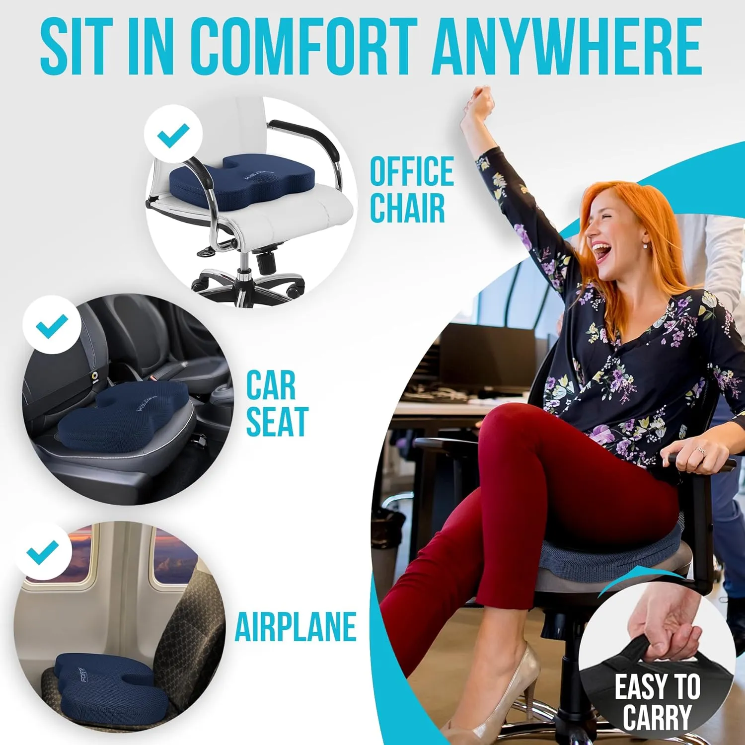 FORTEM Office Chair Cushion and Back Support for Office Chair, Lumbar Support Pillow, Memory Foam, Non Slip Sitting and Back Rest for Gaming, Car Seat Cushion, Chair Pad, XL