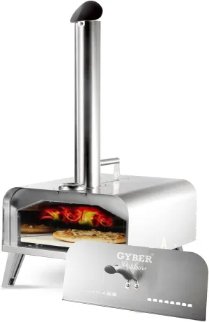 Fremont Outdoor Pizza Oven Portable 13" Stainless Steel Backyard Grill Wood Pellet and Charcoal Fired Pizza Maker for Outdoor Cooking with Pizza Stone, Built-in Thermometer, Pizza Peel