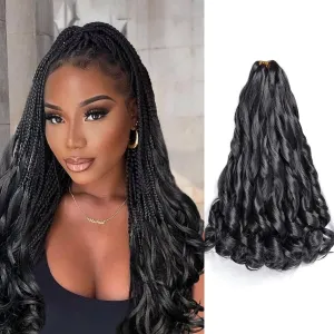 French Curl Braiding Hair 16 Inch 75g/Pack Crochet Hair for Black Women 8 Packs Black Loose Wavy Pre Stretched Braiding Hair Synthetic Hair Extensions (16 Inch,8 Packs,1B)