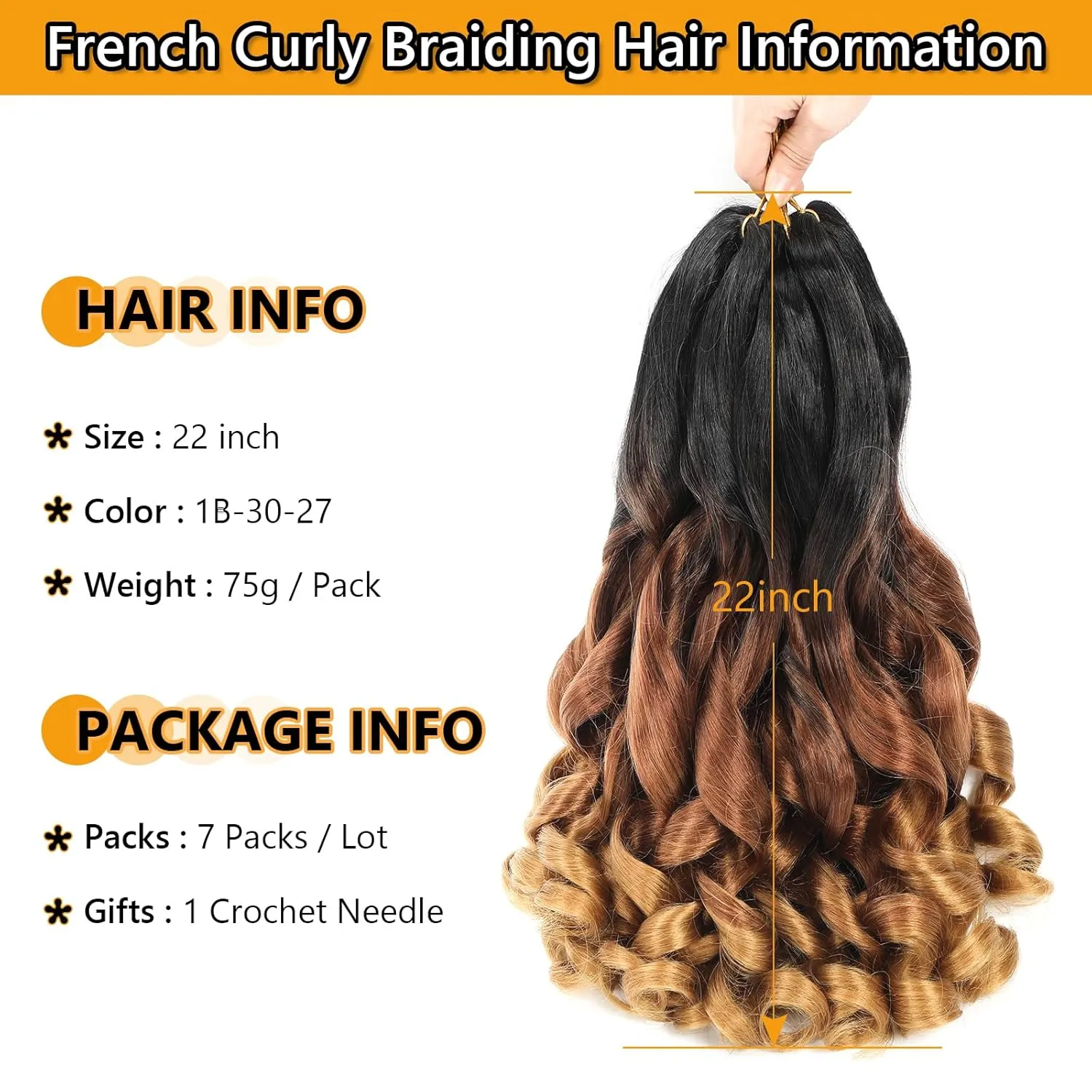 French Curl Pre Stretched 22 Inch Loose Wavy Braiding Hair for Black Women (7 Packs, 1B/30/27)