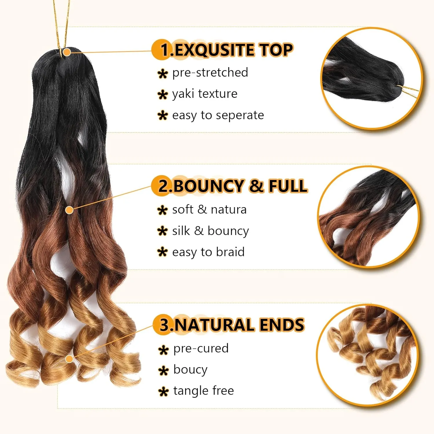 French Curl Pre Stretched 22 Inch Loose Wavy Braiding Hair for Black Women (7 Packs, 1B/30/27)