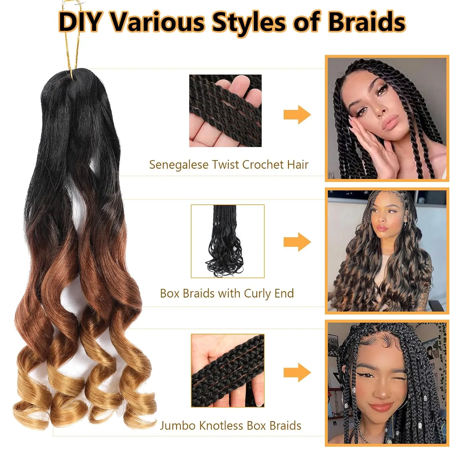 French Curl Pre Stretched 22 Inch Loose Wavy Braiding Hair for Black Women (7 Packs, 1B/30/27)