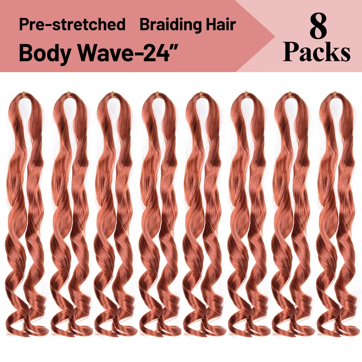 French Curly Braiding Hair - 8 Pack Loose Wavy Pre Stretched Synthetic Spiral Curly Crochet Braiding Hair - 350# Ginger 24inch Synthetic 75g/pack