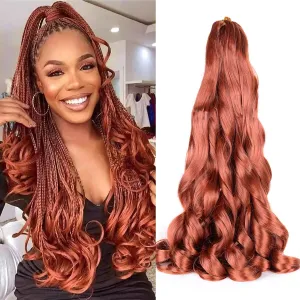 French Curly Braiding Hair - 8 Pack Loose Wavy Pre Stretched Synthetic Spiral Curly Crochet Braiding Hair - 350# Ginger 24inch Synthetic 75g/pack