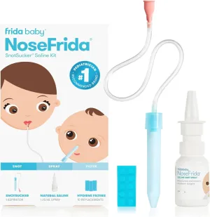 Frida Baby Nasal Aspirator for Baby, Congestion   Allergy Relief, NoseFrida Baby Nose Sucker with 10 Extra Filters   All-Natural Saline Nasal Spray for Babies, Nasal Spray Decongestant, 0.68 Fl oz