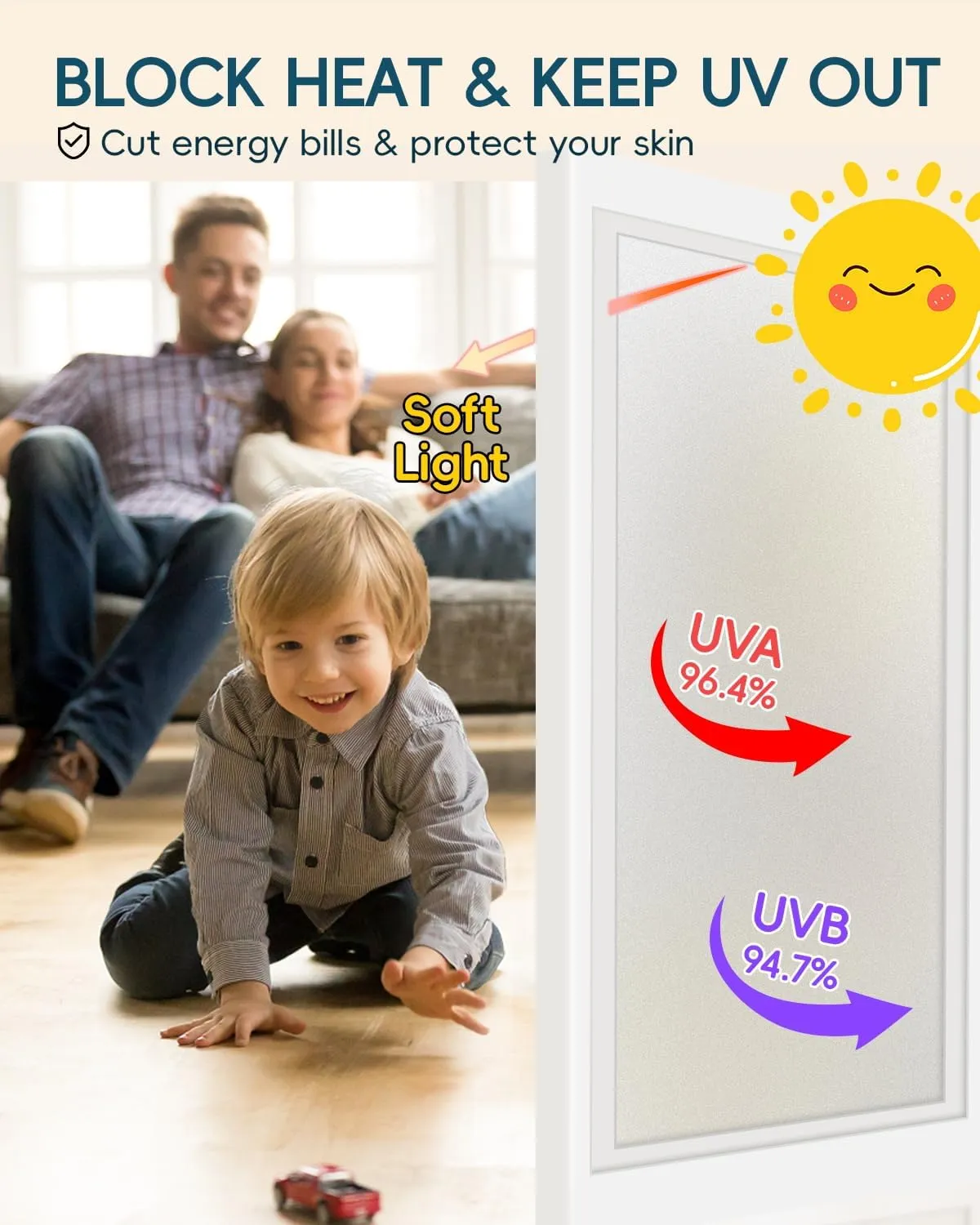 Frosted Glass Window Privacy Film Decorative with Tools, 2 Way Frosting Privacy Film for Glass Windows, Static Cling Tint for Home Anti-UV, Covering Clings 45.2" by 157.4"