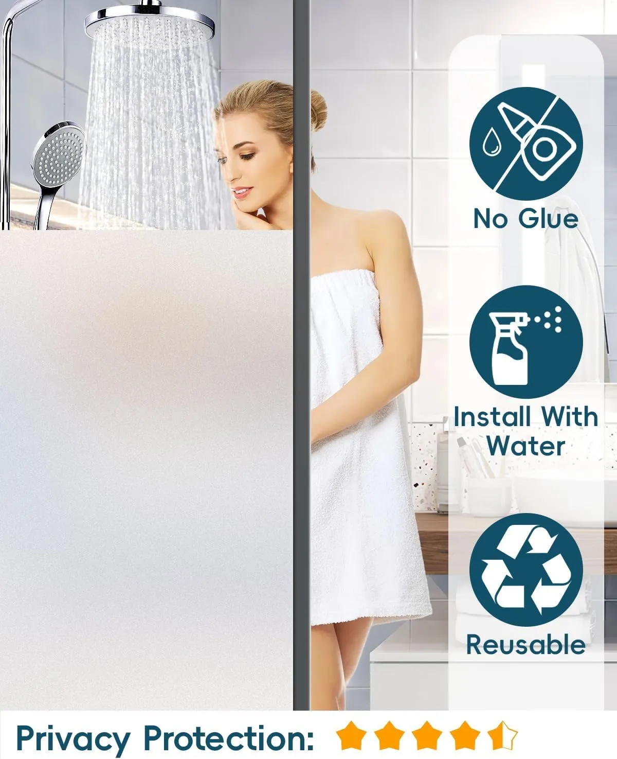 Frosted Glass Window Privacy Film Decorative with Tools, 2 Way Frosting Privacy Film for Glass Windows, Static Cling Tint for Home Anti-UV, Covering Clings 45.2" by 157.4"