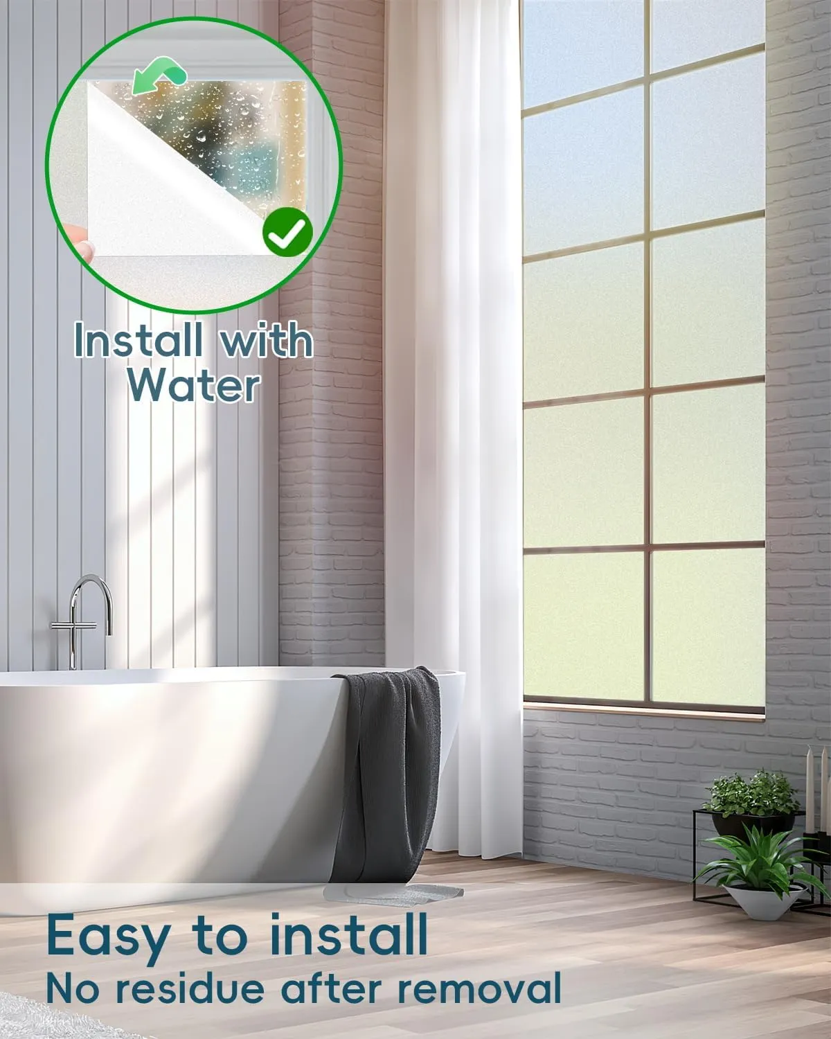Frosted Glass Window Privacy Film Decorative with Tools, 2 Way Frosting Privacy Film for Glass Windows, Static Cling Tint for Home Anti-UV, Covering Clings 45.2" by 157.4"