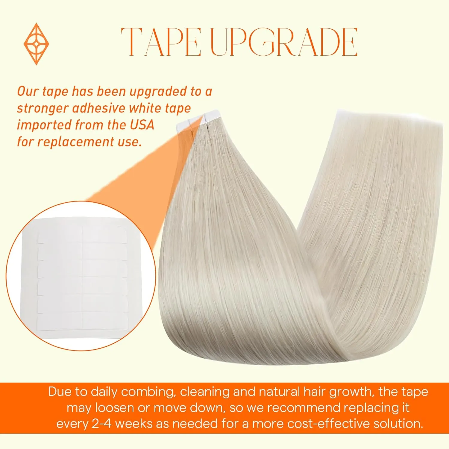 Full Shine Blonde Tape in Hair Extensions 20 Inch Real Human Hair Tape in Extensions Color 1000 Adhesive Glue in Hair Extension 40 Pcs 100 Gram Double Sided Tape ins Human Hair Extensions for Women