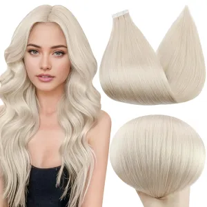 Full Shine Blonde Tape in Hair Extensions 20 Inch Real Human Hair Tape in Extensions Color 1000 Adhesive Glue in Hair Extension 40 Pcs 100 Gram Double Sided Tape ins Human Hair Extensions for Women