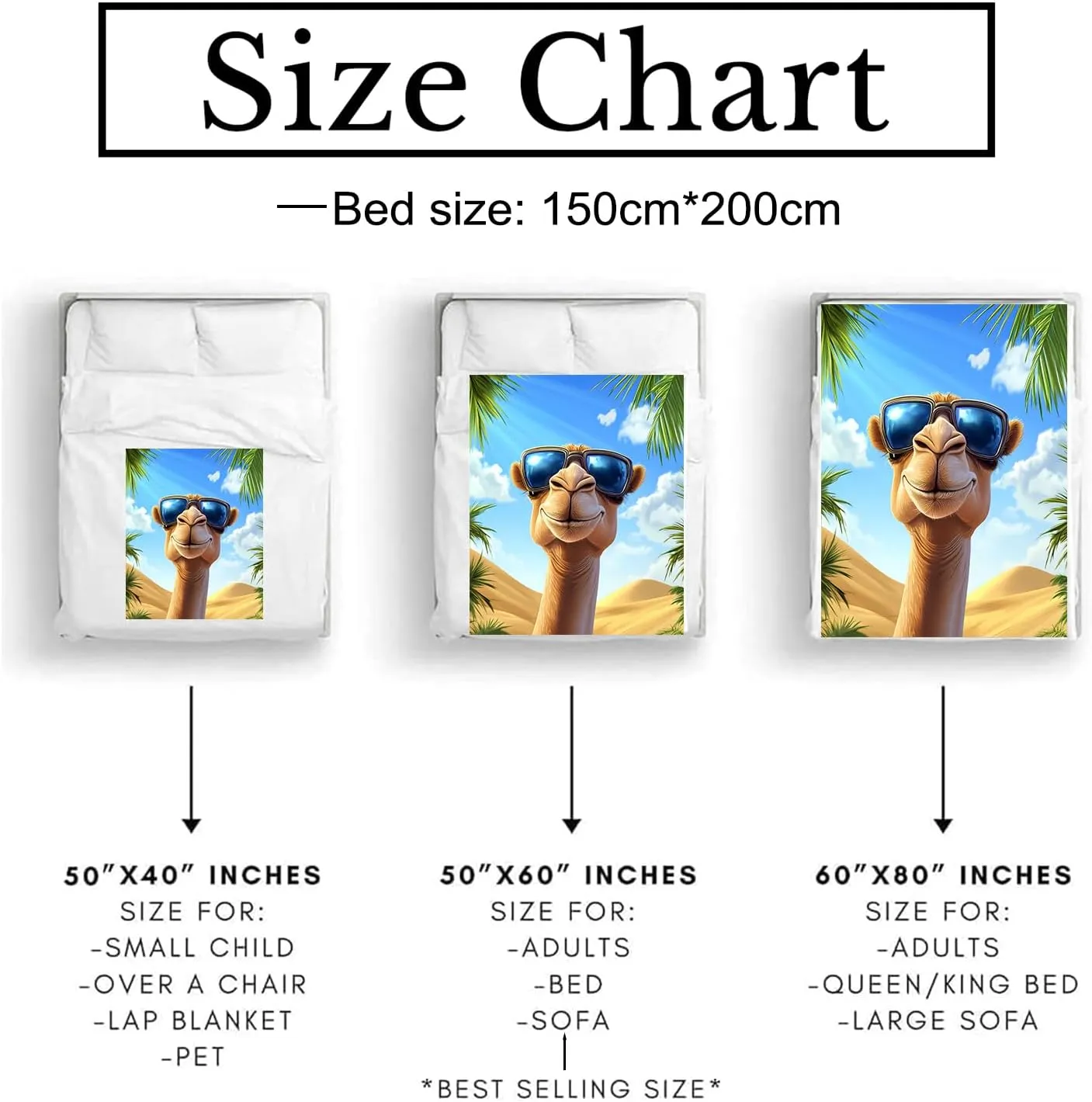 Funny Camel Blanket Soft Cozy Throw Blanket for Adults Women Kids - Warm Yet Lightweight Flannel Blankets for Travel, Couch, Bed, Fuzzy Outdoor Comfort Wrap 60"×50"