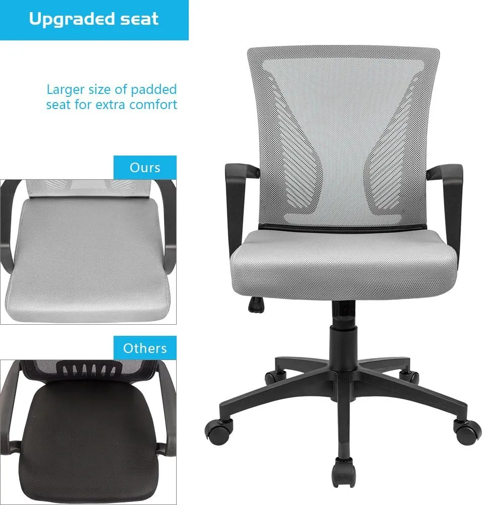 Furmax Office Chair Ergonomic Computer Desk Mesh Chair Mid Back Swivel Lumbar Support with Armrest (1, Gray)