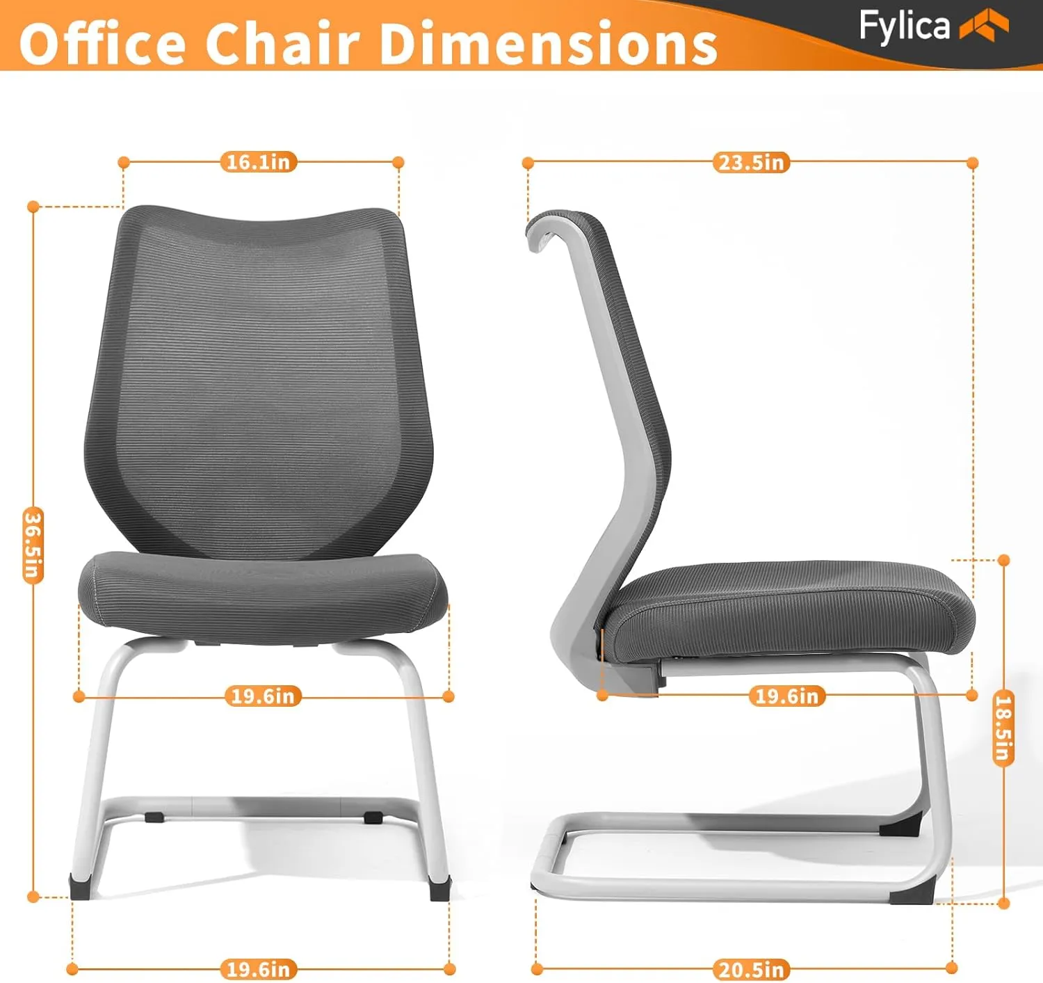 FYLICA Office Chairs No Wheels Conference Room Chair Breathable Mesh Upgraded Cushion and Sled Base, Mid Back Reception Chair No Armrests (2, Black)