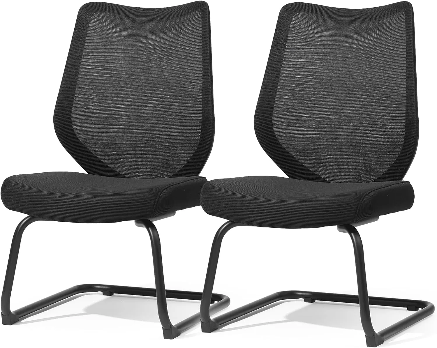 FYLICA Office Chairs No Wheels Conference Room Chair Breathable Mesh Upgraded Cushion and Sled Base, Mid Back Reception Chair No Armrests (2, Black)