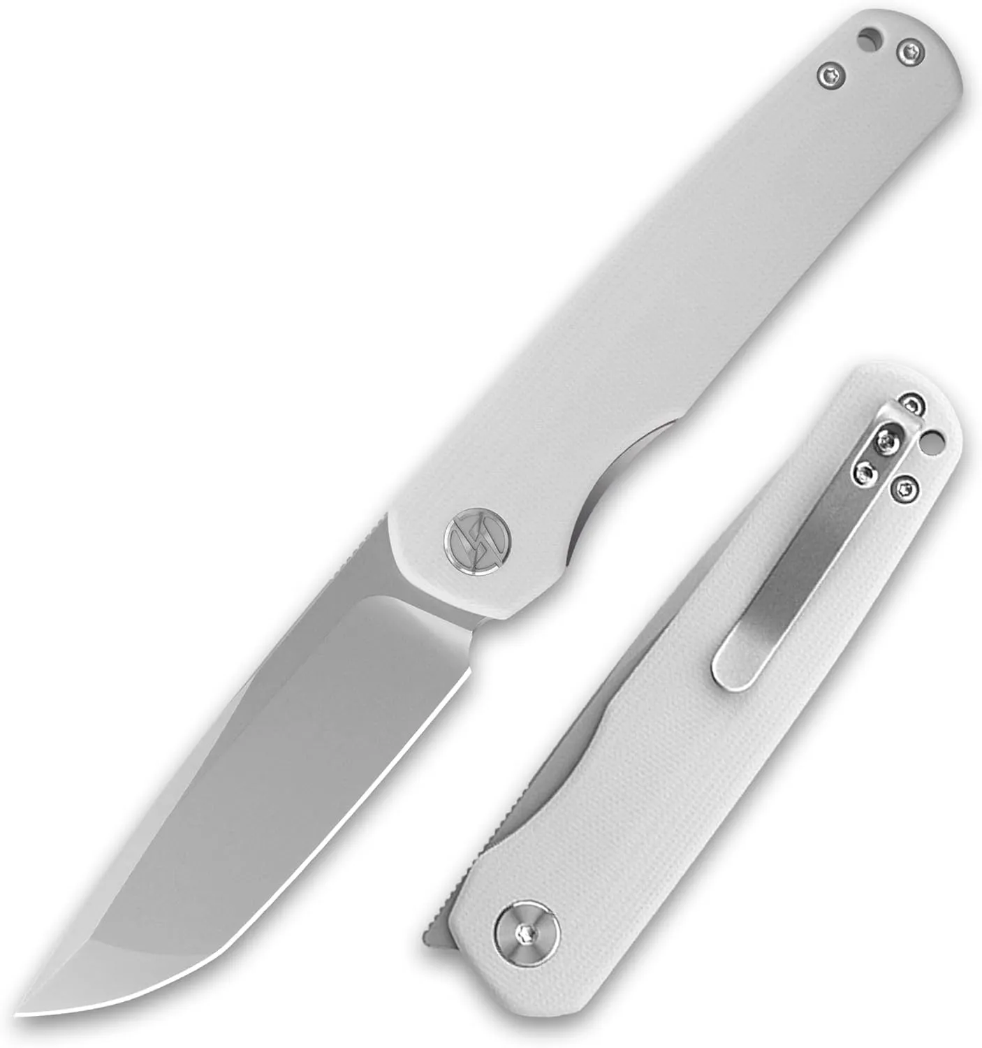 G047 Front Flipper Folding Knife 3.0" Sandvik 14C28N Blade White G10 Handle Camping Pocket Knife With Deep Carry Clip Outdoor EDC （White W）