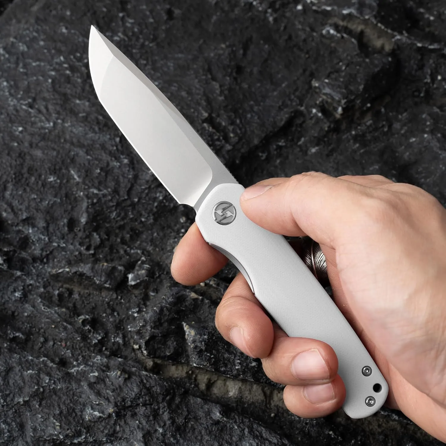 G047 Front Flipper Folding Knife 3.0" Sandvik 14C28N Blade White G10 Handle Camping Pocket Knife With Deep Carry Clip Outdoor EDC （White W）
