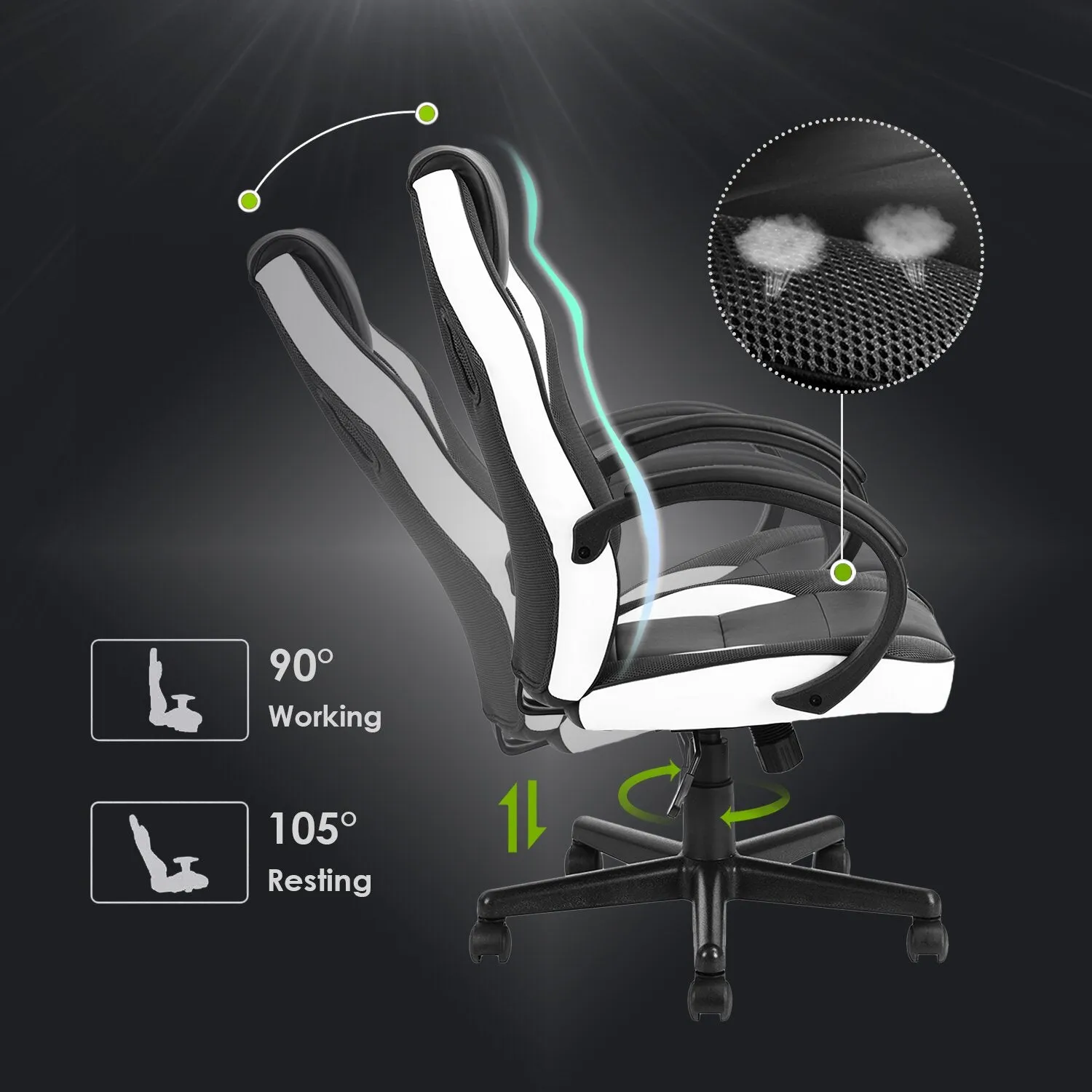 Gaming Chair with Nylon Caster Swivel & Wheel Base