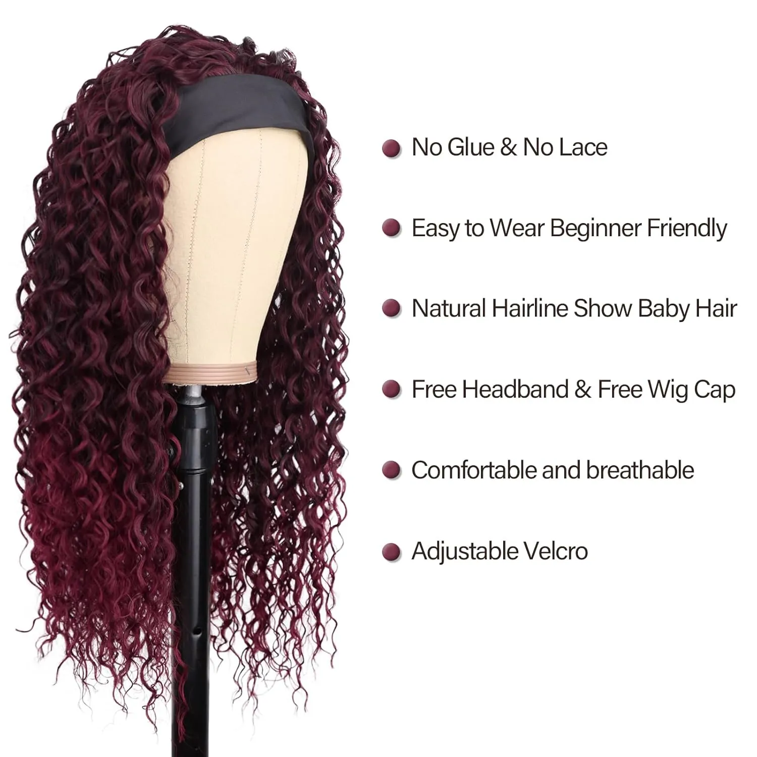G&T Wig Red Headband Wigs for Black Women Wet and Wavy Headband Wig Ombre Red Curly Synthetic Wigs Dark Roots Glueless Heat Resistant Long Curly Wigs for Daily Wear