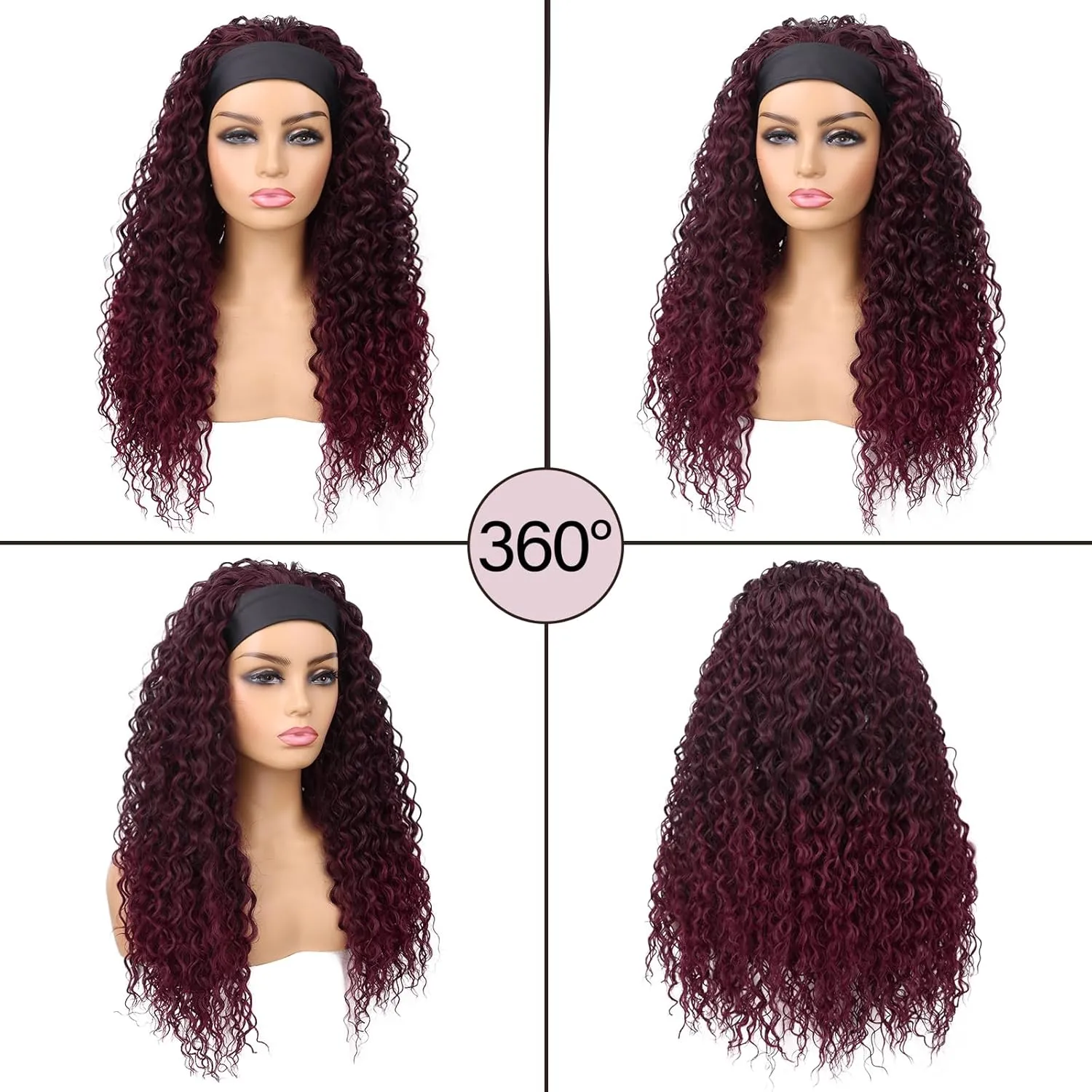 G&T Wig Red Headband Wigs for Black Women Wet and Wavy Headband Wig Ombre Red Curly Synthetic Wigs Dark Roots Glueless Heat Resistant Long Curly Wigs for Daily Wear