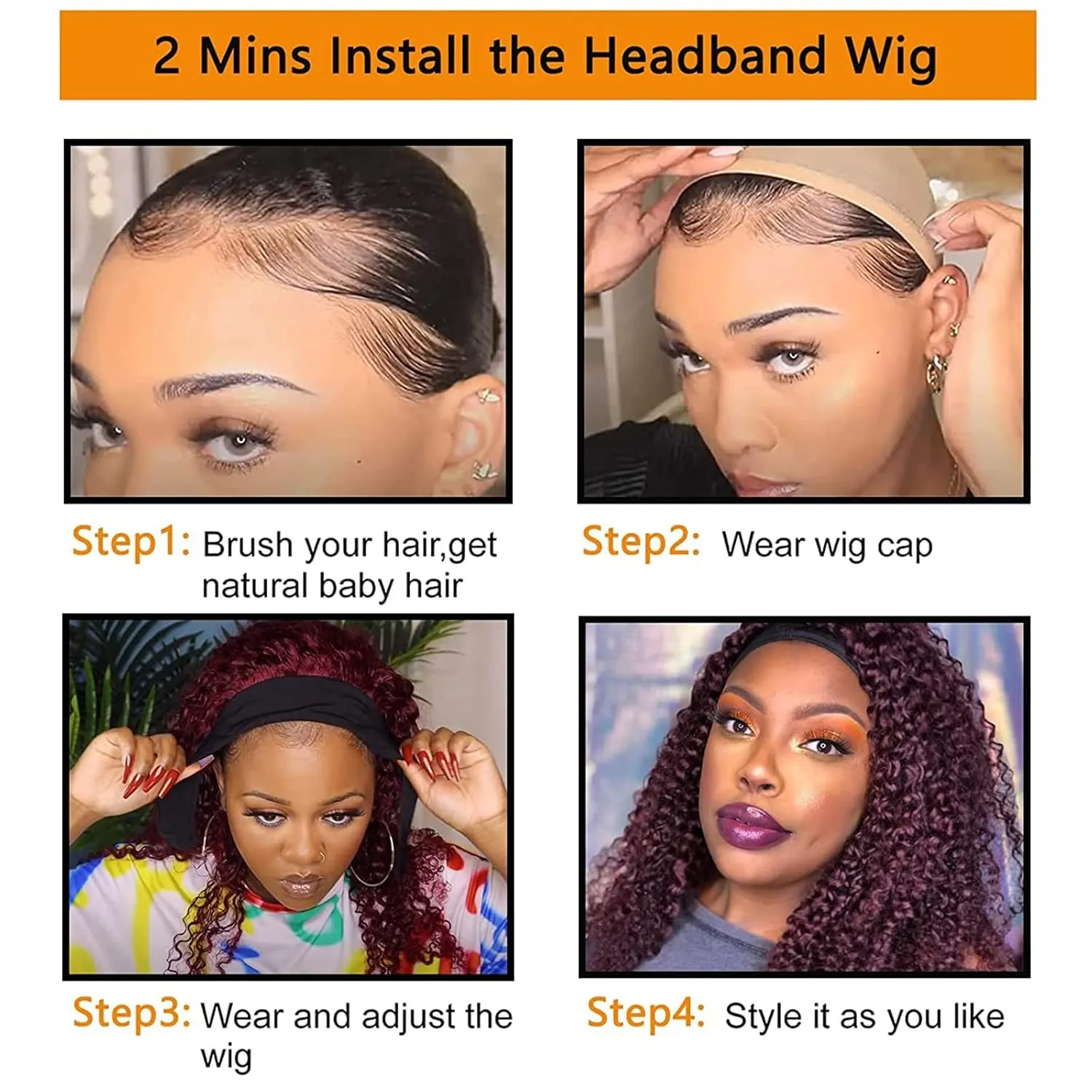 G&T Wig Red Headband Wigs for Black Women Wet and Wavy Headband Wig Ombre Red Curly Synthetic Wigs Dark Roots Glueless Heat Resistant Long Curly Wigs for Daily Wear
