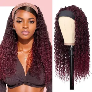 G&T Wig Red Headband Wigs for Black Women Wet and Wavy Headband Wig Ombre Red Curly Synthetic Wigs Dark Roots Glueless Heat Resistant Long Curly Wigs for Daily Wear